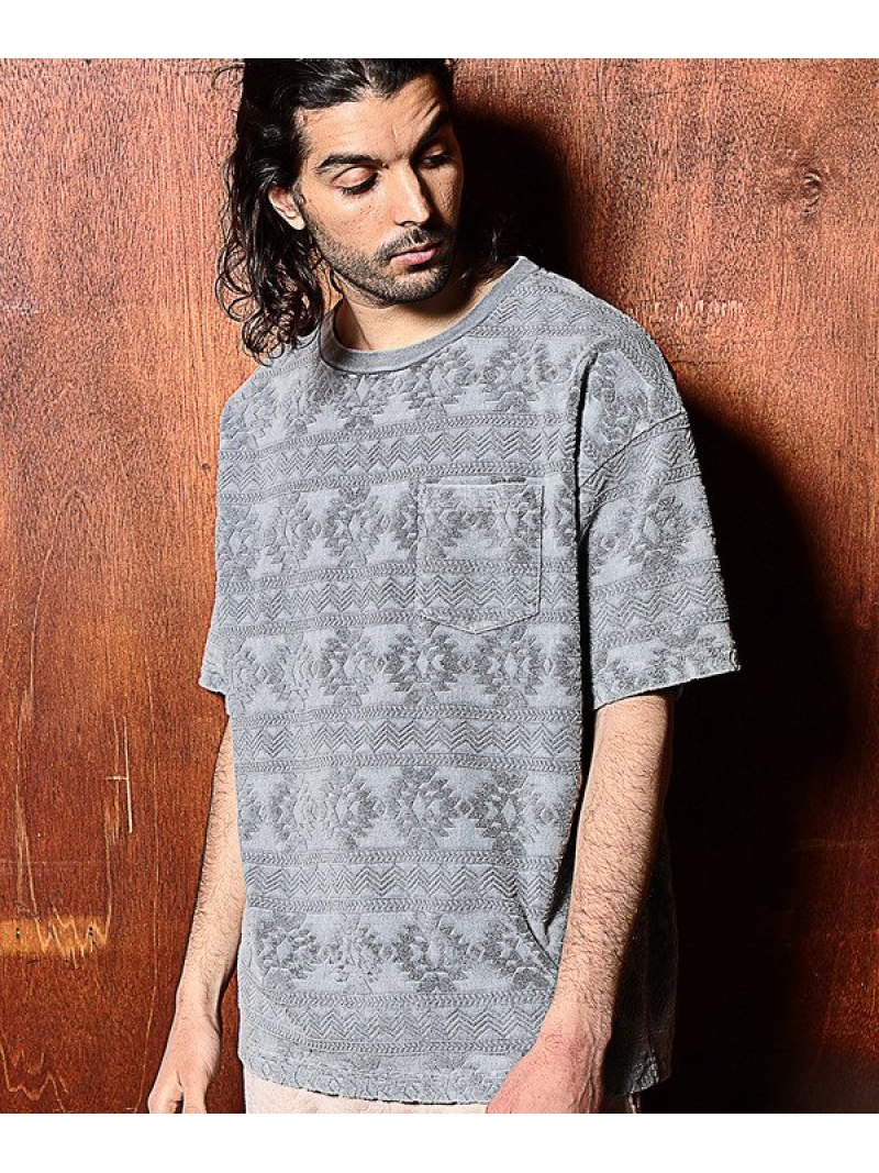 【SALE／50%OFF】RATTLE TRAP 【セットアップ対応】ピグメントバイオパイルジャガードTシャツ メンズ ビギ トップス カットソー・Tシャツ ブルー ブラック ベージュ【RBA_E】【送料無料】