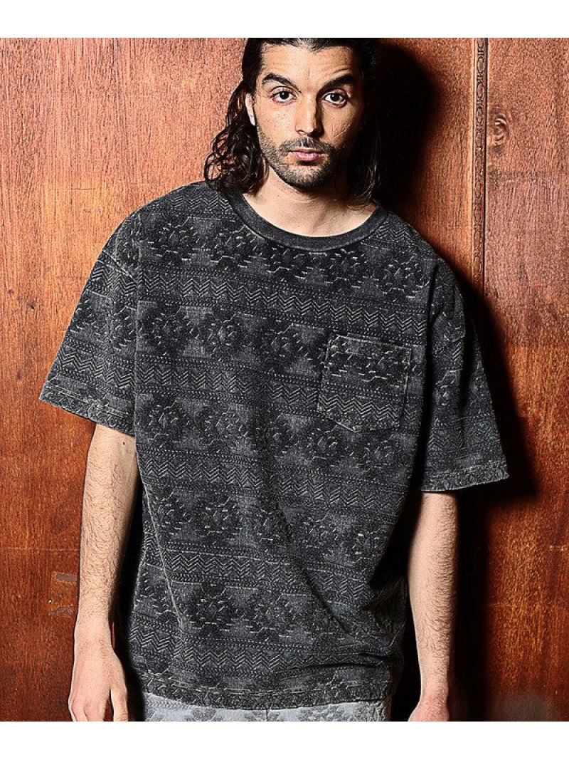 【SALE／50%OFF】RATTLE TRAP 【セットアップ対応】ピグメントバイオパイルジャガードTシャツ メンズ ビギ トップス カットソー・Tシャツ ブルー ブラック ベージュ【RBA_E】【送料無料】