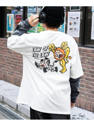 Rocky Monroe オーバーサイズイラスト発泡プリントレイヤードTシャツ ロッキーモンロー トップス アンサンブル ブラック ホワイト【送料無料】 Rocky Monroe オーバーサイズイラスト発泡プリントレイヤードTシャツ ロッキーモンロー トップス アンサンブル ブラック ホワイト【送料無料】