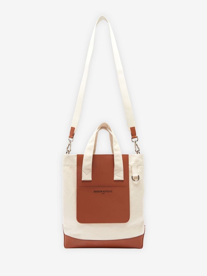MAISONKITSUNEMAISONKITSUNE/(U)LEATHERamp;COTTONN/STOTEメゾンキツネバッグトートバッグブラウン【送料無料】
