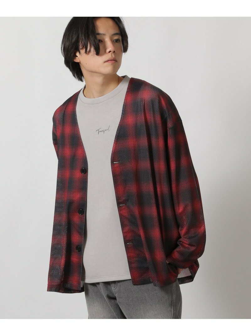 【SALE/47%OFF】LAKOLE オンブレチェックメッシュカーディガン ラコレ トップス カーディガン ワインレッド ブラック ブルー【RBA_E】