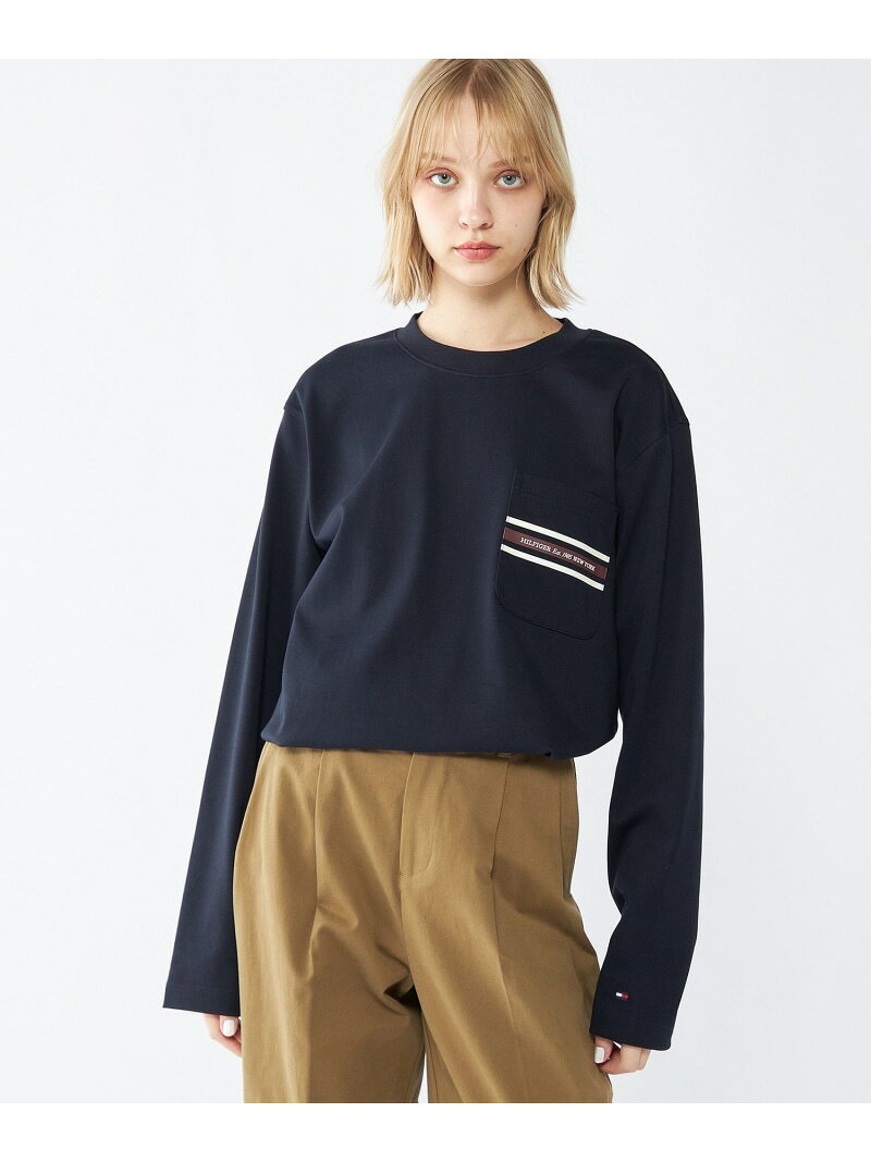 【SALE／40%OFF】TOMMY HILFIGER クルーネックロングスリーブカットソー トミーヒルフィガー トップス カットソー・Tシャツ ホワイト ネイビー【RBA_E】【送料無料】