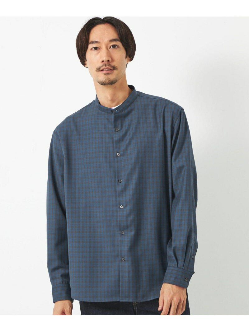 【SALE／30%OFF】UNITED ARROWS green label relaxing ウォッシャブル ビエラ チェック バンドカラー シャツ -防シワ- ユナイテッドアローズ アウトレット トップス シャツ・ブラウス ブルー ホワイト グリーン【RBA_E】【送料無料】