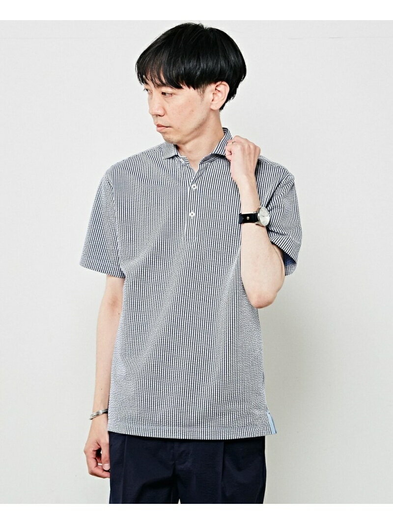 MEN'S MELROSE 【WEB限定】マルチパターンジャージホリゾンタルカラーポロシャツ メンズメルローズ トップス シャツ・ブラウス ブルー【送料無料】のサムネイル