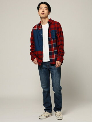 BEAMS MEN BEAMS / インディゴ チェック 切替 シャツ ビームス メン シャツ/ブラウス 長袖シャツ グレー レッド【送料無料】