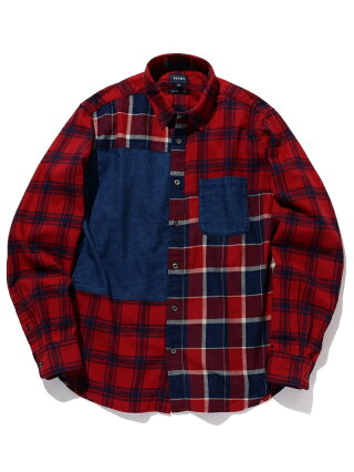 BEAMS MEN BEAMS / インディゴ チェック 切替 シャツ ビームス メン シャツ/ブラウス 長袖シャツ グレー レッド【送料無料】