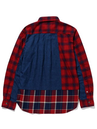 BEAMS MEN BEAMS / インディゴ チェック 切替 シャツ ビームス メン シャツ/ブラウス 長袖シャツ グレー レッド【送料無料】