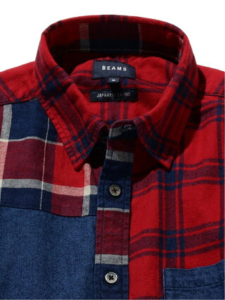 BEAMS MEN BEAMS / インディゴ チェック 切替 シャツ ビームス メン シャツ/ブラウス 長袖シャツ グレー レッド【送料無料】