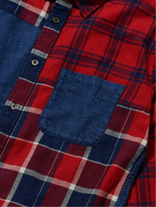BEAMS MEN BEAMS / インディゴ チェック 切替 シャツ ビームス メン シャツ/ブラウス 長袖シャツ グレー レッド【送料無料】