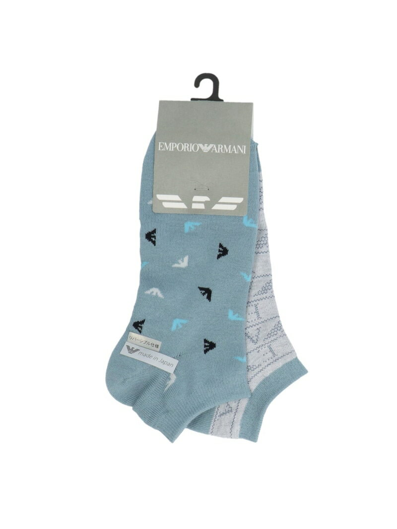 EMPORIO ARMANI EMPORIO ARMANI ショート丈 リバーシブル イーグルボーダーロゴ ソックス ナイガイ 靴下・レッグウェア 靴下 ネイビー グレー ブルー