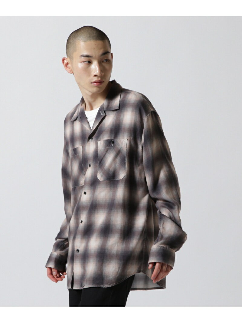 B 039 2nd MINEDENIM / Drape Denim Ombre Check Loose Work SH ビーセカンド トップス シャツ ブラウス レッド イエロー【送料無料】