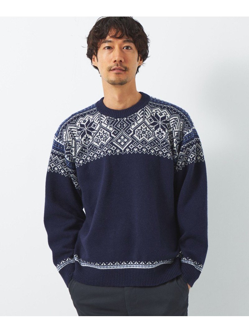 【SALE／40%OFF】UNITED ARROWS green label relaxing ノルディック ジャカード クルーネック ニット ユナイテッドアローズ アウトレット トップス ニット ネイビー ホワイト【RBA_E】【送料無料】