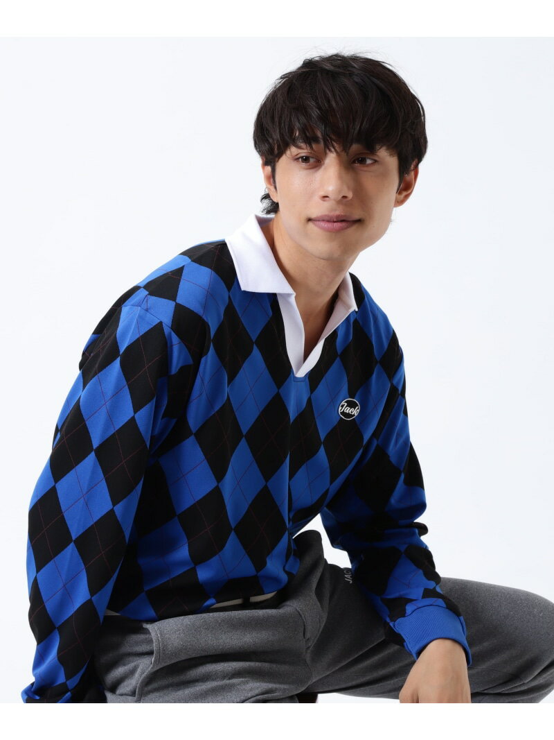 Jack Bunny!! アーガイルジャガード長袖ポロシャツ ジャックバニー トップス ポロシャツ ベージュ ブルー【送料無料】のサムネイル