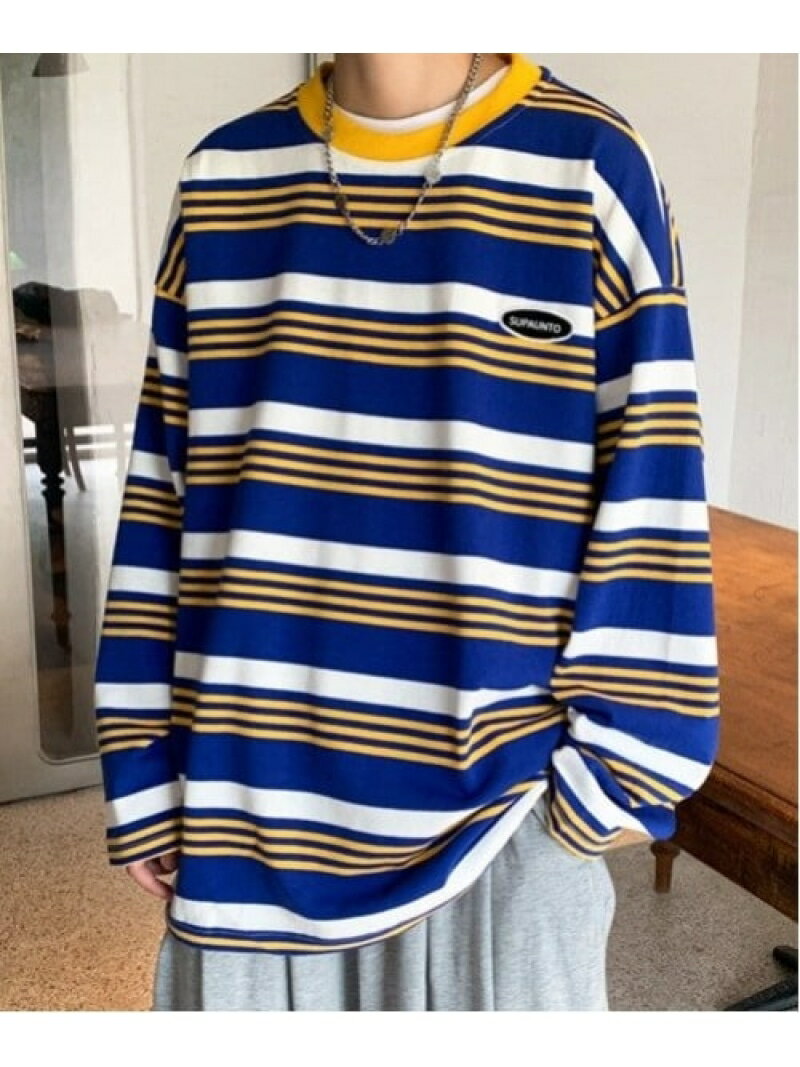 NOWLE NOWLE/(M)【NOWLE】ルーズシルエット ワンポイント ボーダー ロンT チェルカ トップス カットソー・Tシャツ グリーン ブルー【送料無料】