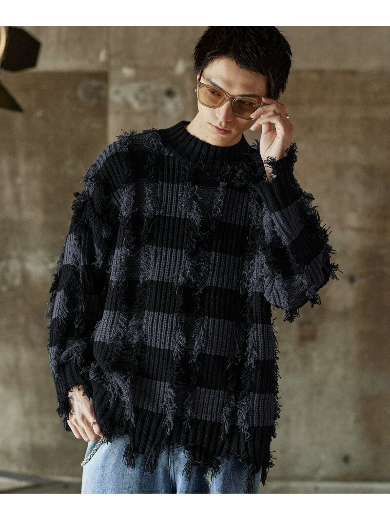 ASTRONOMY ダメージボーダーニット カジュアル トップス ニット ホワイト グレー【送料無料】