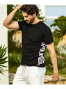 【SALE/10%OFF】1PIU1UGUALE3 RELAX 1PIU1UGUALE3 RELAX/(M)UST-23021 サガラ刺繍サイドロゴ半袖Tシャツ シフォン トップス カットソー・Tシャツ ブラック ホワイト【RBA_E】【送料無料】