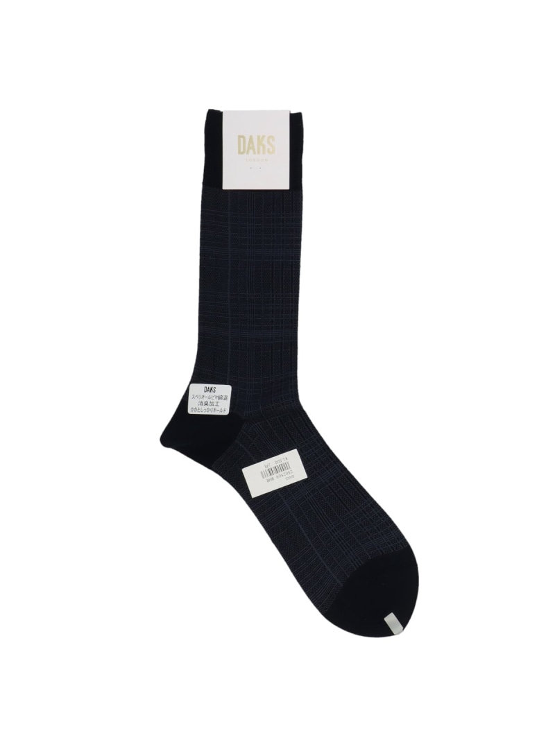 DAKS DAKS 消臭加工 スーピマ綿 チェックジャガード柄 クルー丈 ビジネス ソックス ナイガイ 靴下・レッグウェア 靴下 ブラック グレー