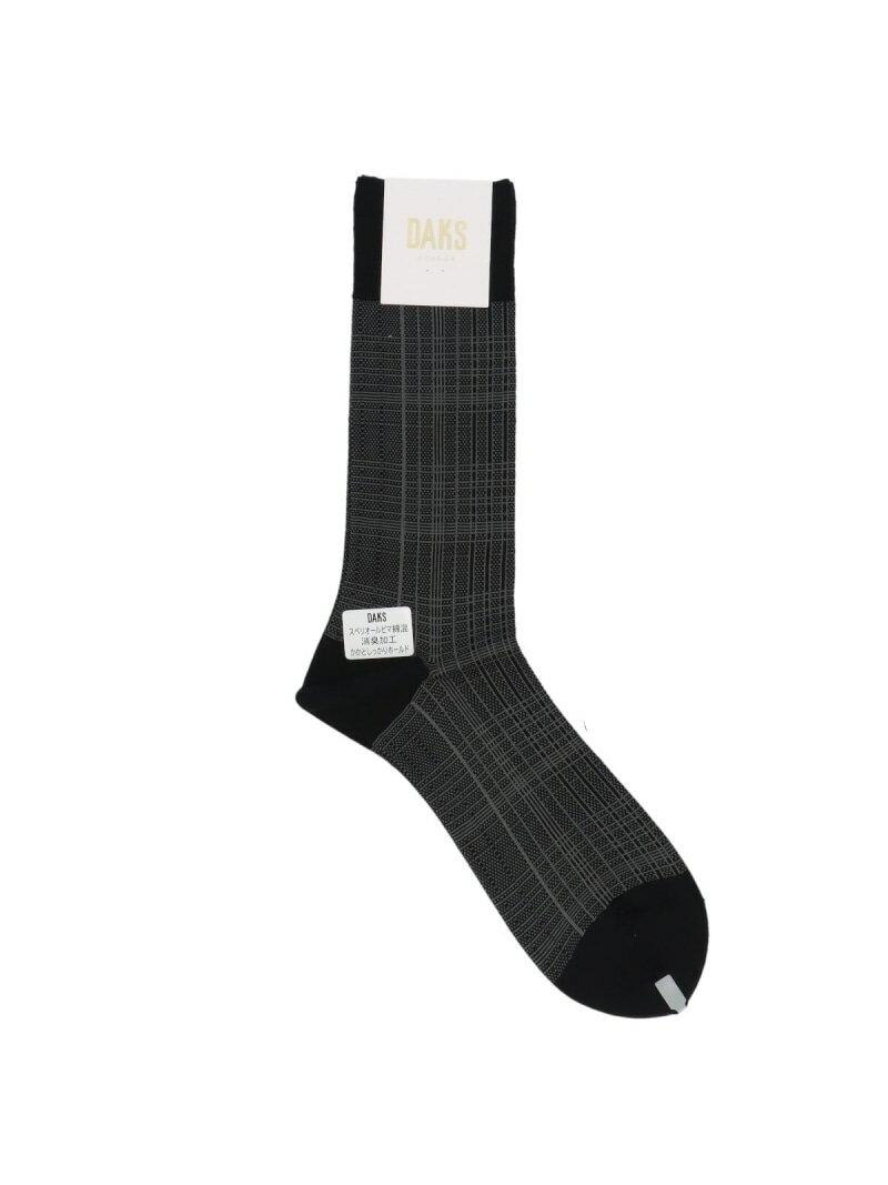 DAKS DAKS 消臭加工 スーピマ綿 チェックジャガード柄 クルー丈 ビジネス ソックス ナイガイ 靴下・レッグウェア 靴下 ブラック グレー