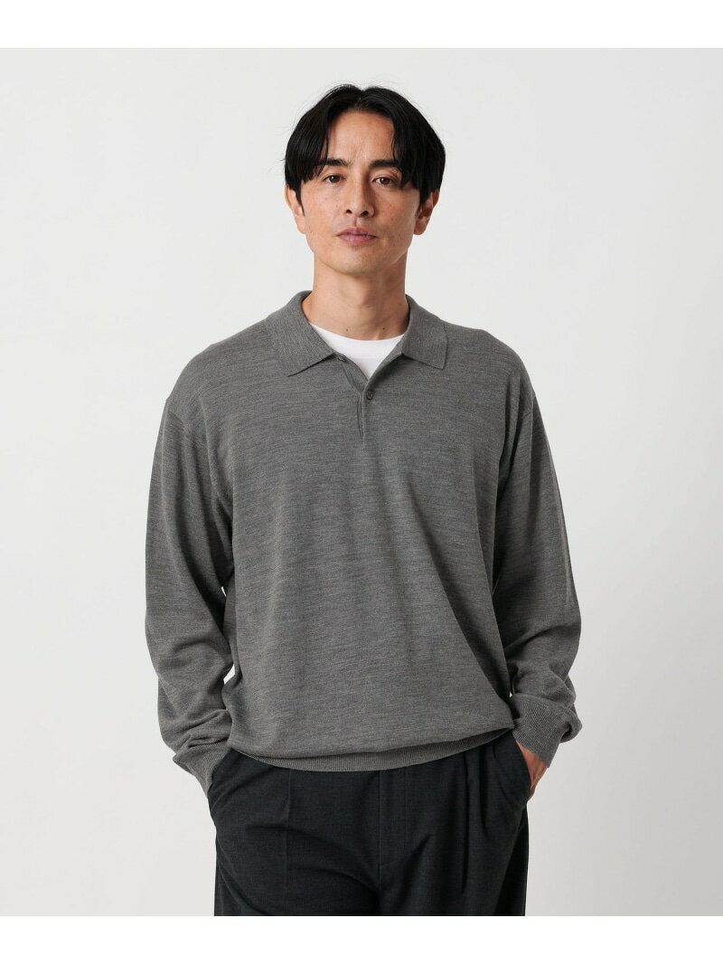 【SALE／10%OFF】BEAUTY&YOUTH UNITED ARROWS SUPER130 ウール ポロニット ウォッシャブル ビューティー＆ユース　ユナイテッドアローズ トップス ニット グレー ブラック【RBA_E】【送料無料】