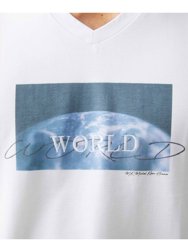 【SALE／10 OFF】MK MICHEL KLEIN homme 【WFP】WORLDプリントカットソー ミッシェルクランオム トップス カットソー Tシャツ ブルー ピンク【RBA_E】【送料無料】