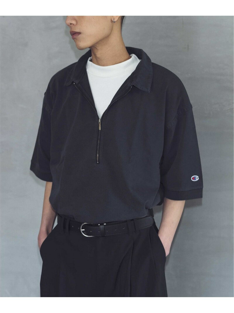 monkey time BEAUTY YOUTH UNITED ARROWS ＜Champion monkey time＞ ピグメント ジップ ポロシャツ ビューティー＆ユース ユナイテッドアローズ トップス ポロシャツ ブラック ホワイト【送料無料】