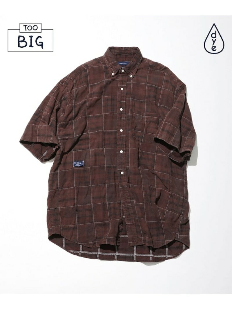 【SALE／5 OFF】NAUTICA Sulfer Dyed Patchwork Madras S/S Shirt TOO BIG フリークスストア トップス シャツ ブラウス ブラウン ネイビー【RBA_E】【送料無料】