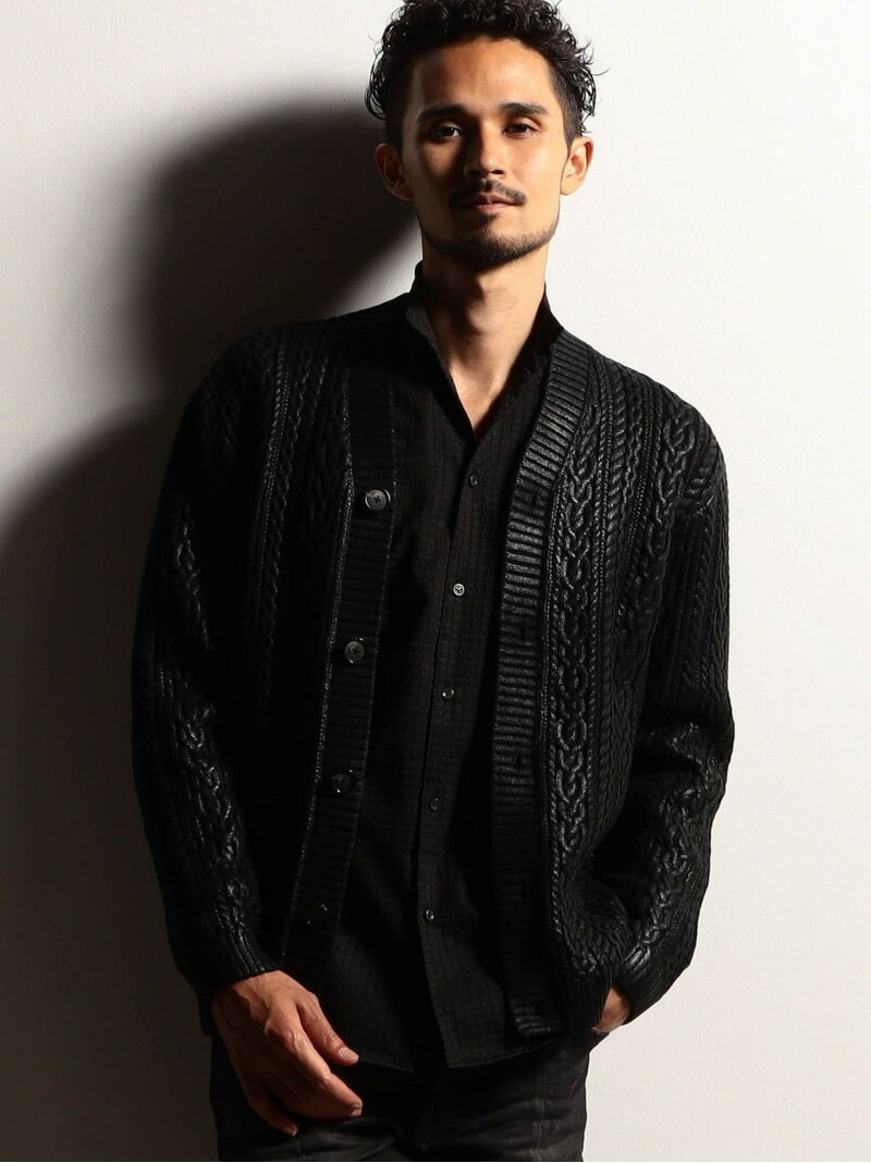 【SALE／50%OFF】NICOLE CLUB FOR MEN 【RIELABO】シャイニープリント ケーブルニットカーディガン ニコル トップス ニット ネイビー ブラック【RBA_E】【送料無料】