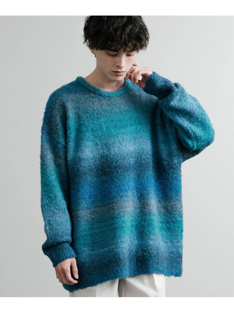 Rocky Monroe オーバーサイズブークレー段染めヤーングラデボーダークルーニット ロッキーモンロー トップス ニット イエロー ブルー ワインレッド【送料無料】