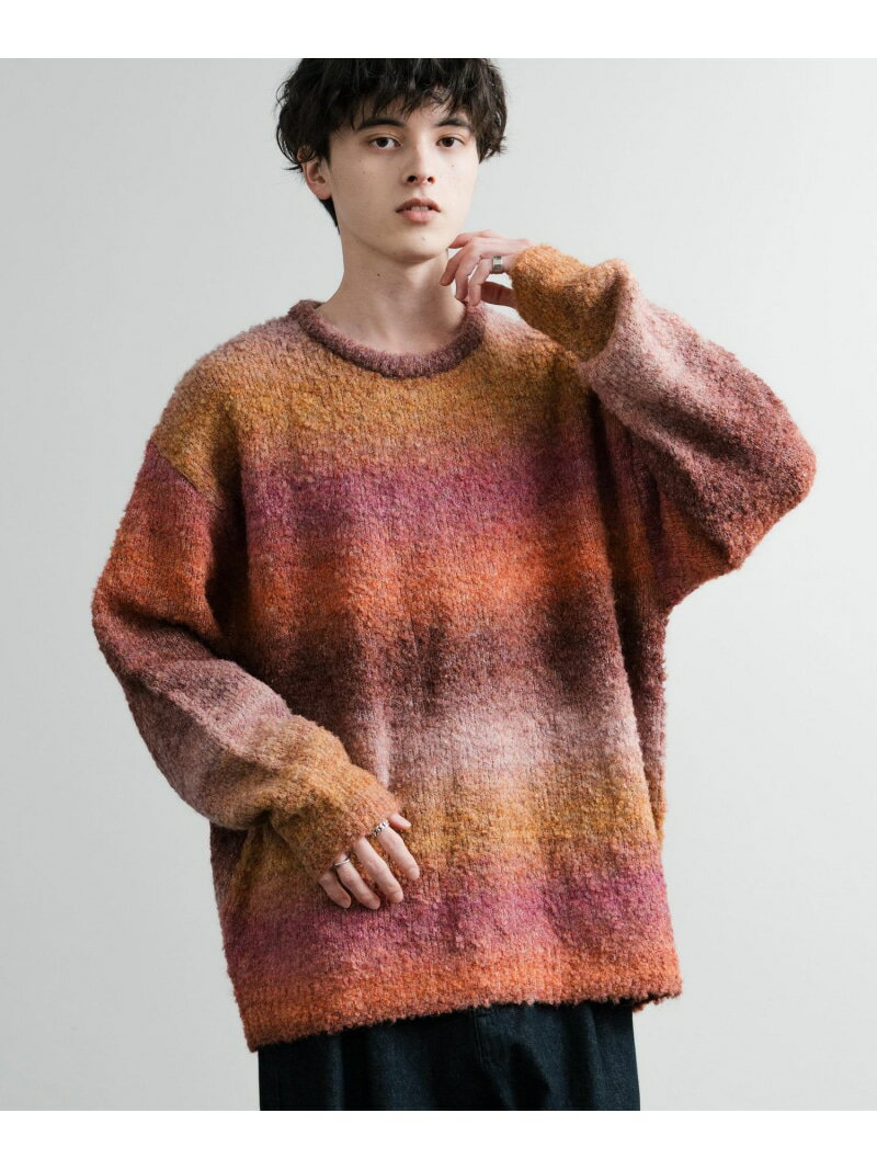 Rocky Monroe オーバーサイズブークレー段染めヤーングラデボーダークルーニット ロッキーモンロー トップス ニット イエロー ブルー ワインレッド【送料無料】