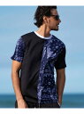 【SALE/50%OFF】1PIU1UGUALE3 RELAX 1PIU1UGUALE3 RELAX ブロッキングペイズリー半袖ラッシュガード シフォン トップス カットソー・Tシャツ ブラック ホワイト【RBA_E】