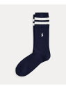 POLO RALPH LAUREN ストライプドカフ コットンブレンド クルー ソックス ラルフローレン 靴下・レッグウェア 靴下 ネイビー