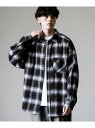 Rocky Monroe オーバーサイズレギュラーカラー長袖ネルシャツ(オンブレチェック・無地) ロッキーモンロー トップス シャツ・ブラウス ホワイト レッド...