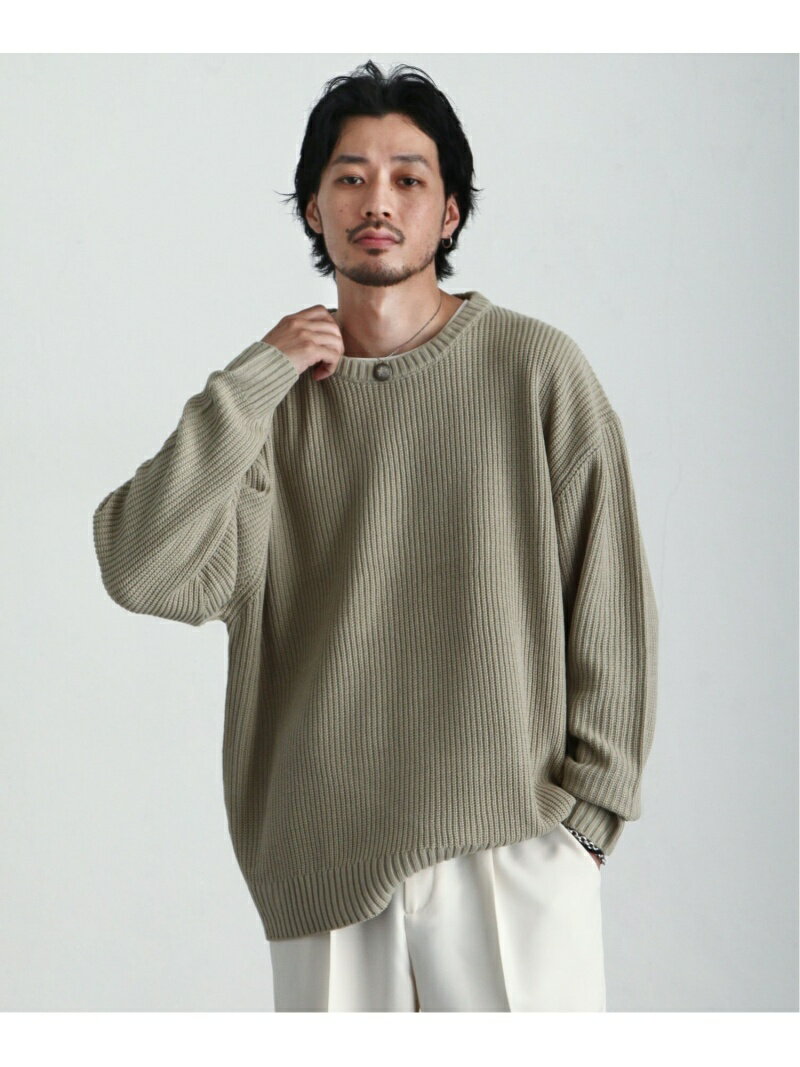 ZIP FIVE 畦編みベーシックルーズクルーセーター ジップファイブ トップス ニット ベージュ ブラック グリーン グレー ホワイト ネイビー【送料無料】のサムネイル