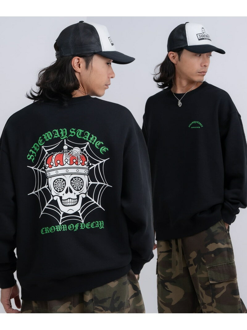 SIDEWAY STANCE SIDEWAY STANCE サイドウェイスタンスパイダースカル 裏毛 スウェット トレーナー インプローブス トップス スウェット・トレーナー グレー ブラック【送料無料】
