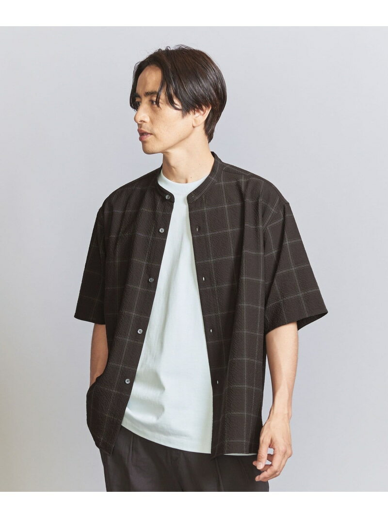 BEAUTY&YOUTH UNITED ARROWS シアサッカー バンドカラー フォルムシャツ ビューティー＆ユース　ユナイテッドアローズ トップス シャツ・ブラウス ブラウン ホワイト【送料無料】