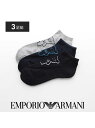 EMPORIO ARMANI 【3足セット】EMPORIO ARMANI マンガベア スニーカー丈 足底パイル EA ソックス ナイガイ ファッション雑貨 ハンカチ・ハンドタオル ブラック