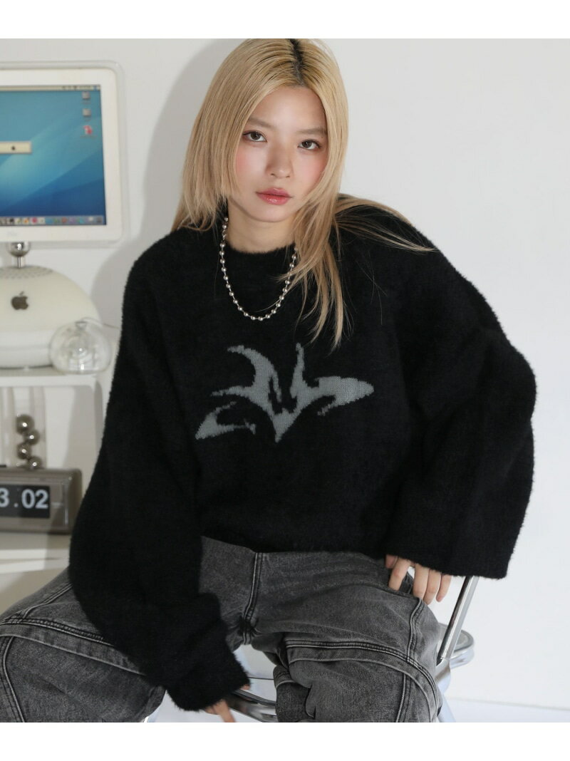 MSG フェザーグラフィックショートニット カジュアル トップス ニット グレー ブラウン ブラック【送料無料】