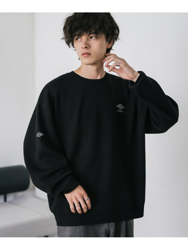 Rocky Monroe UMBRO 別注コラボ オーバーサイズロゴ刺繍クルーニット ロッキーモンロー トップス ニット ベージュ ブラック グレー【送料無料】