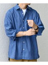 SHIPS any SHIPS any: コットン/リネン ストライプ 7分袖 レギュラー シャツ◆◆ シップス トップス シャツ・ブラウス ネイビー ベージュ ブルー【先行予約】*【送料無料】