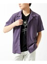 MK MICHEL KLEIN homme 【洗える】シアーラッセル オープンカラーシャツ ミッシェルクランオム トップス シャツ・ブラウス パープル ブラック【送料無料】(4)