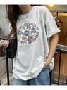 Discoat 【ユニセックス】フラワーモチーフ刺繍ロゴTシャツ ディスコート トップス カットソー・Tシャツ ホワイト グレー【送料無料】