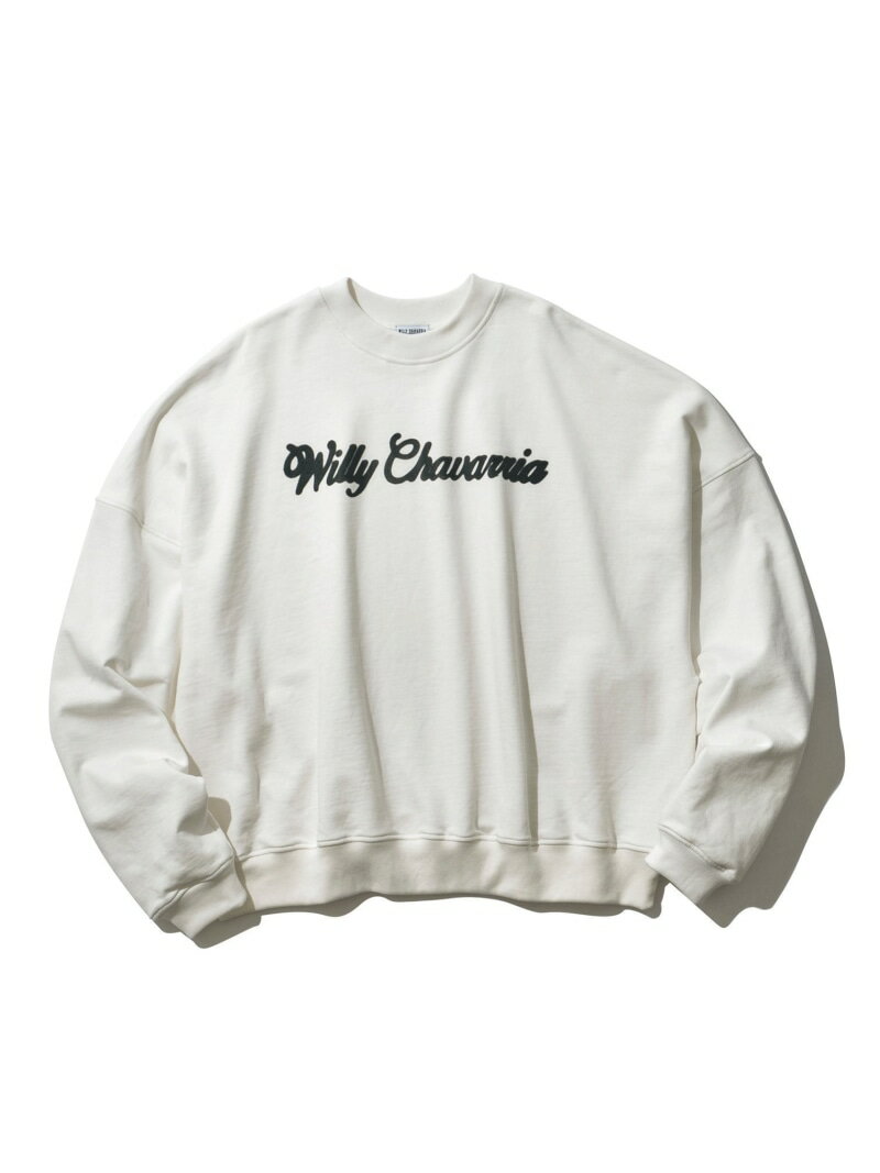 WILLY CHAVARRIA AIRBRUSH CURSIVE LOGO BOMBER CREW ウィリーチャバリア トップス スウェット・トレーナー ホワイト【送料無料】