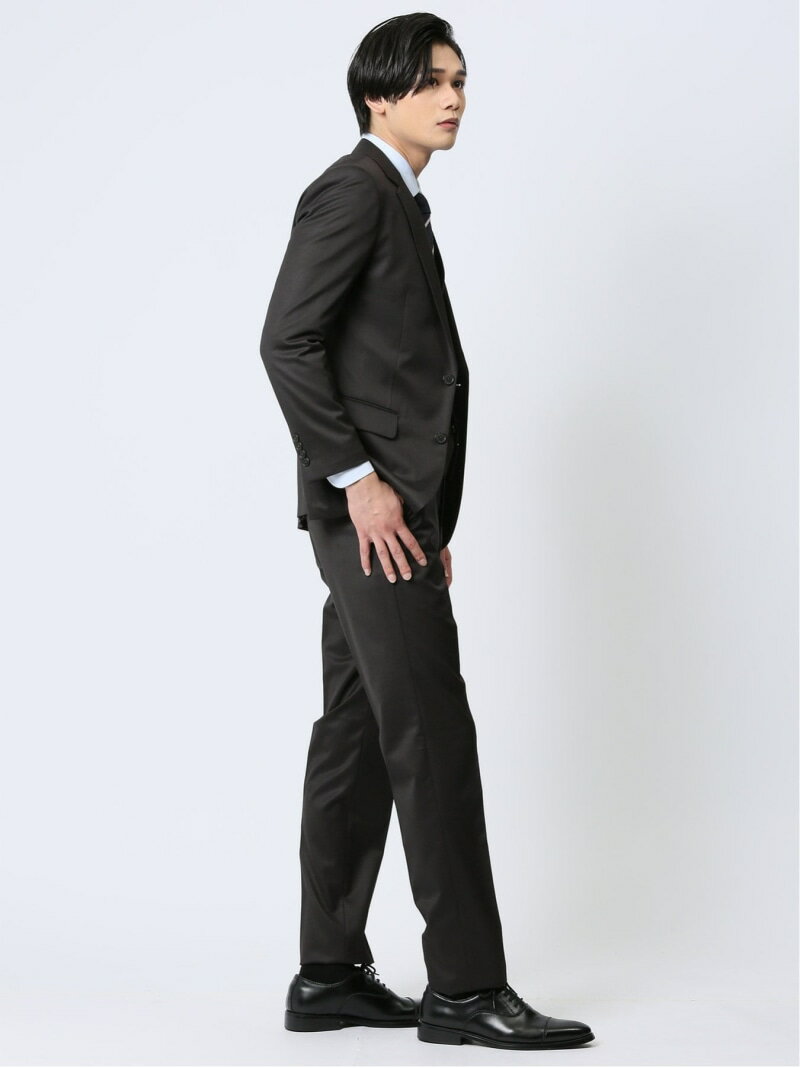 TAKA-Q 【24AW】 光沢ウール混 スリムフィット 2ボタン3ピーススーツ 組織こげ茶 メンズ セットアップ ジャケット ビジネス カジュアル 通勤 仕事 タカキュー スーツ・フォーマル セットアップスーツ ブラウン【送料無料】