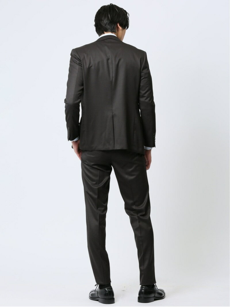 TAKA-Q 【24AW】 光沢ウール混 スリムフィット 2ボタン3ピーススーツ 組織こげ茶 メンズ セットアップ ジャケット ビジネス カジュアル 通勤 仕事 タカキュー スーツ・フォーマル セットアップスーツ ブラウン【送料無料】