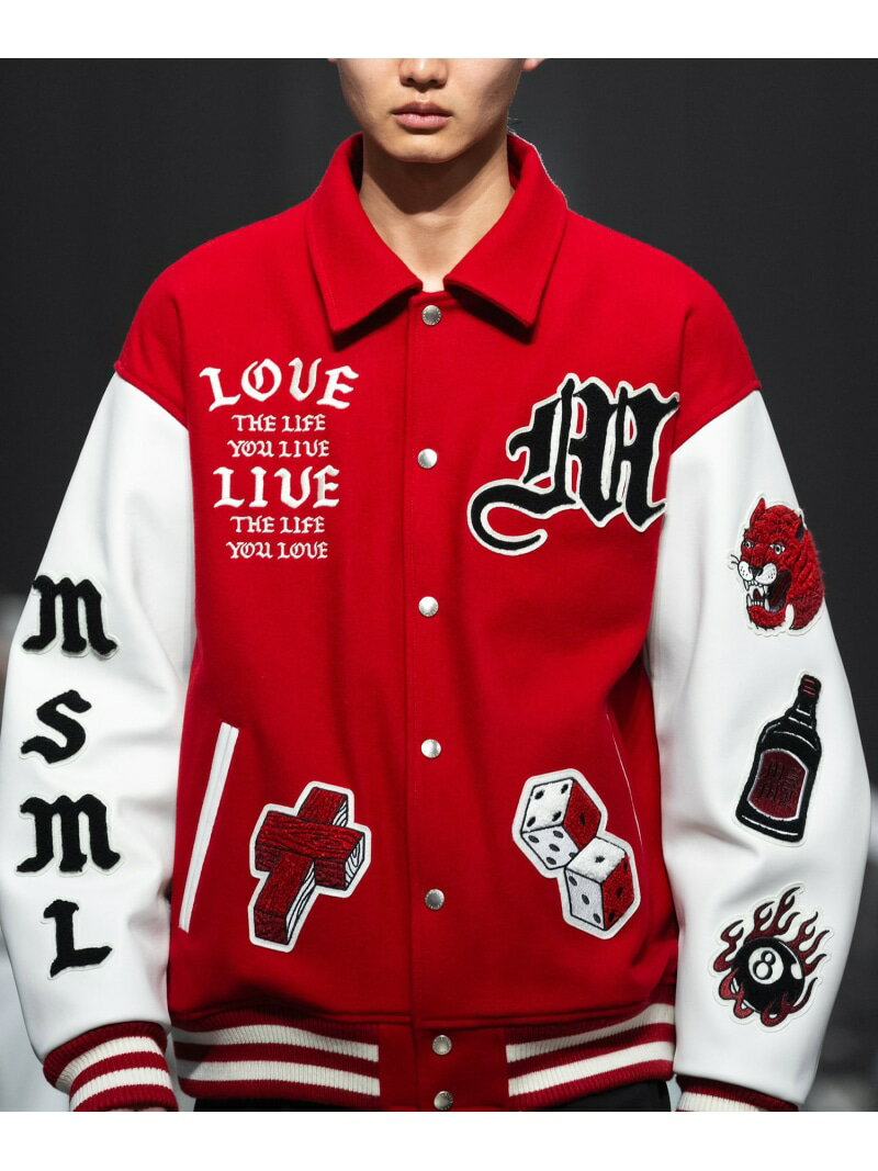 MSML MUSIC VARSITY JACKET ガーデン ジャケット・アウター スタジャン・スカジャン ベージュ レッド【..