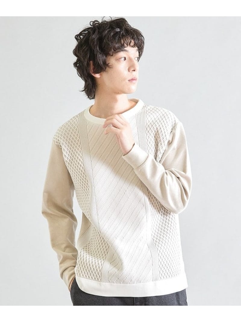 UNION STATION フェイクスエードポンチ*前身頃ポリニット メンズ ビギ トップス スウェット・トレーナー グリーン ブラック ホワイト【送料無料】