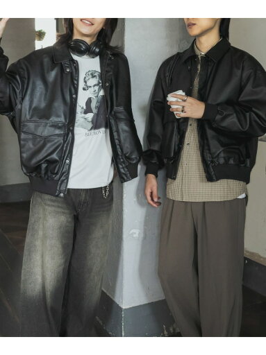 SENSE OF PLACE 『Sサイズあり』『ユニセックス』フェイクレザーブルゾン センス オブ プレイス ジャケット・アウター ブルゾン・ジャンパー ブラック【送料無料】