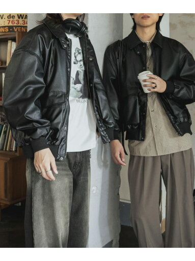 SENSE OF PLACE 『Sサイズあり』『ユニセックス』フェイクレザーブルゾン センス オブ プレイス ジャケット・アウター ブルゾン・ジャンパー ブラック【送料無料】