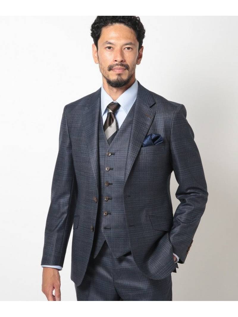 【SALE/30%OFF】MEN'S BIGI ブライトインディゴ調チェックストレッチスーツセットアップ<同素材ベストあり> メンズ ビギ スーツ・フォーマル セットアップスーツ ネイビー【RBA_E】【送料無料】