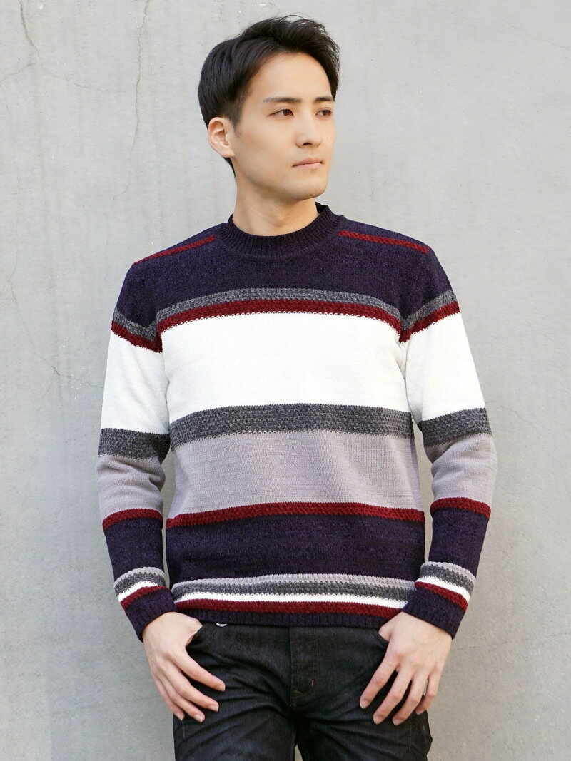 【SALE/70%OFF】HIDEAWAYS NICOLE 6GG モール編地切替ボーダー柄モックネックニット ニコル トップス ニット ブラック ネイビー ホ...